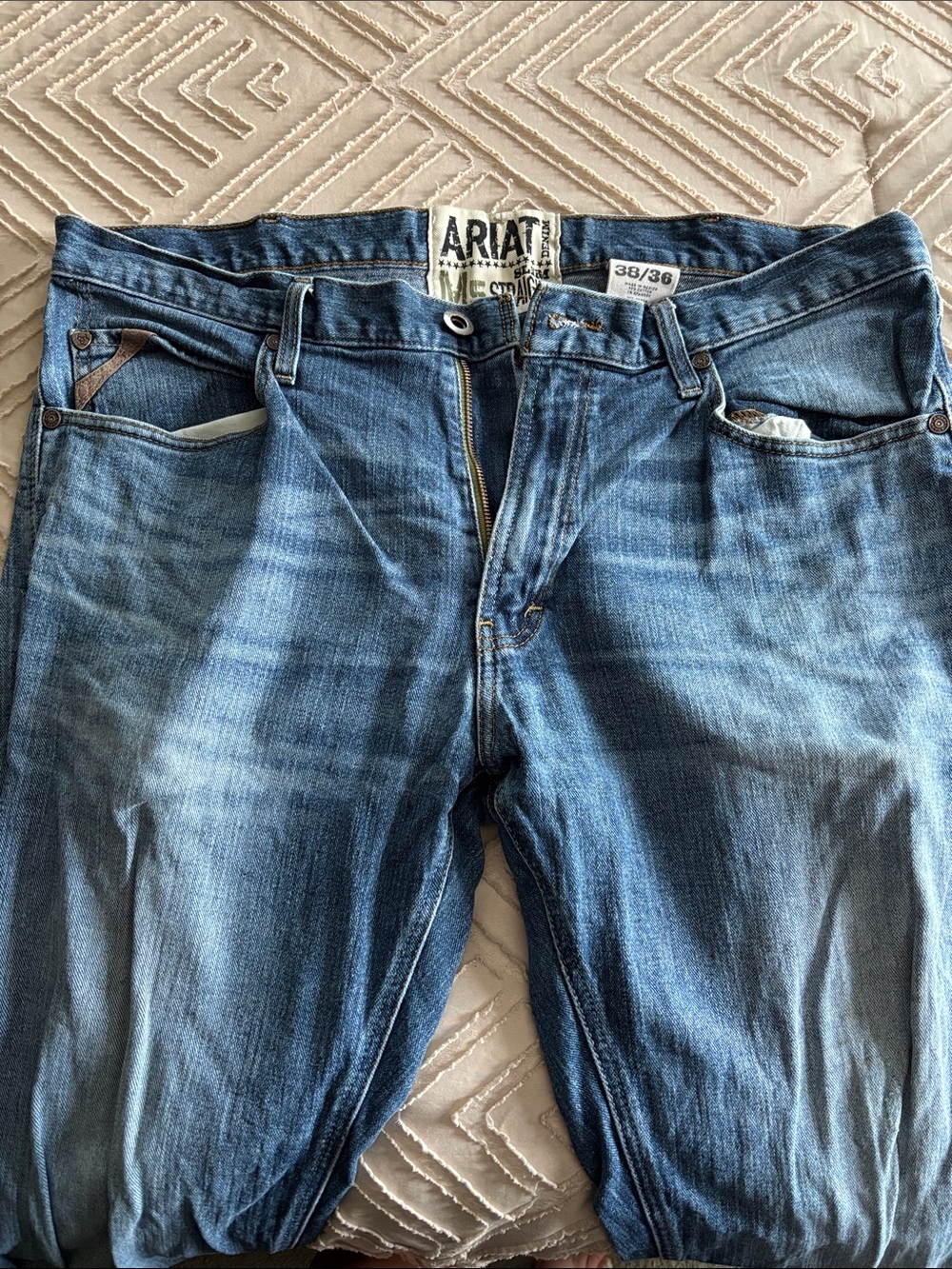 Ariat Men’s Blue Denim Jeans - M5 slim Straight Fit -38x36